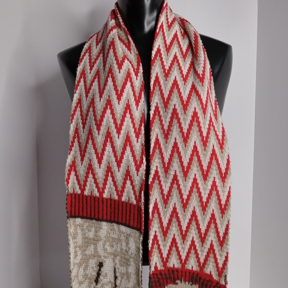 GREEN 3 SCARF WITH DOG RED; WHITE; TAN; & BROWN 64" LONG NWT - Picture 5 of 11